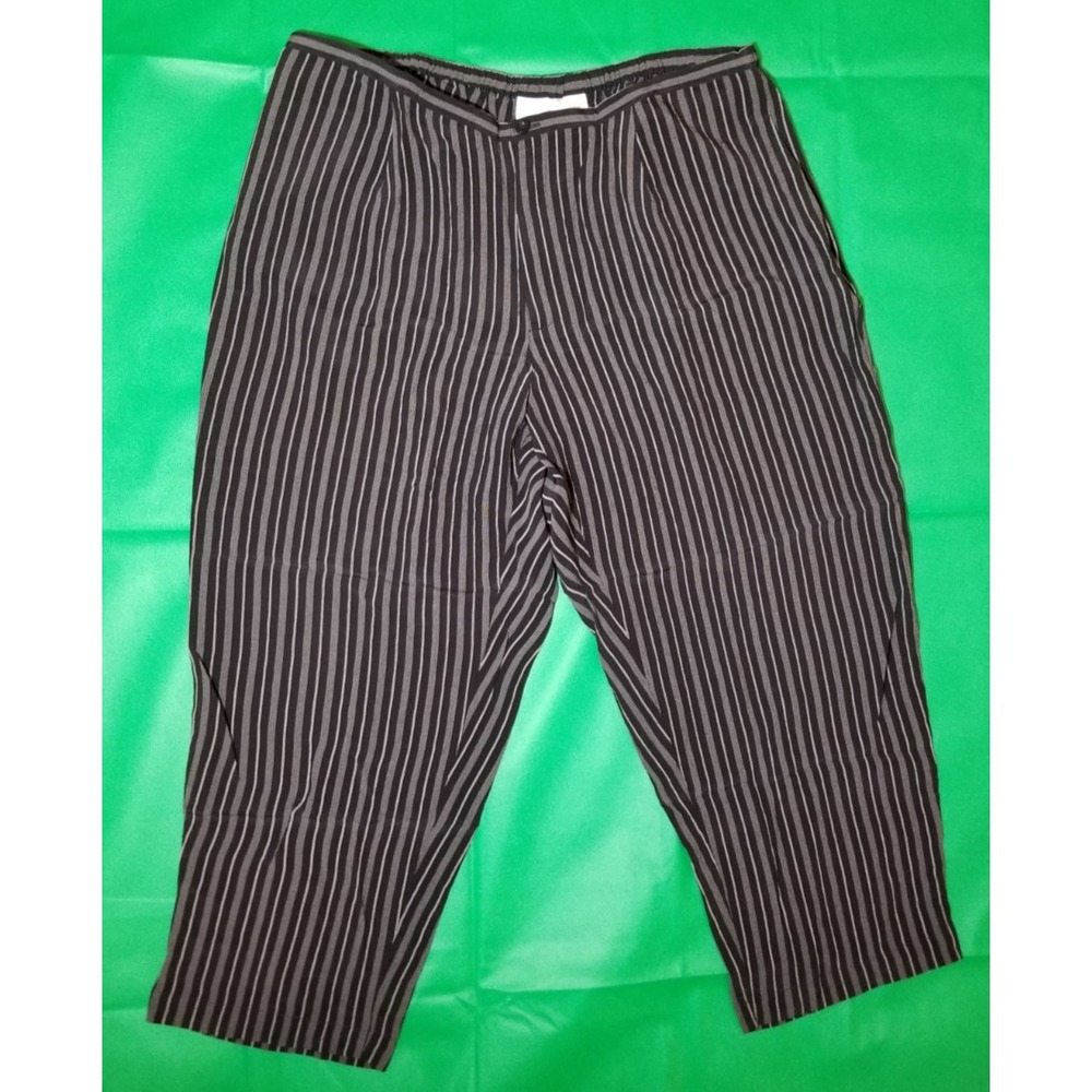 Liz Claiborne Womens Sz 22P Black Grey Striped Pant Retro Minimalist Coastal